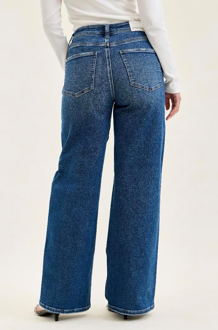 Judy Blue High Waist Rigid Magic Column Straight Distressed with Adjustable Waist Band Jeans - Ivory Gem