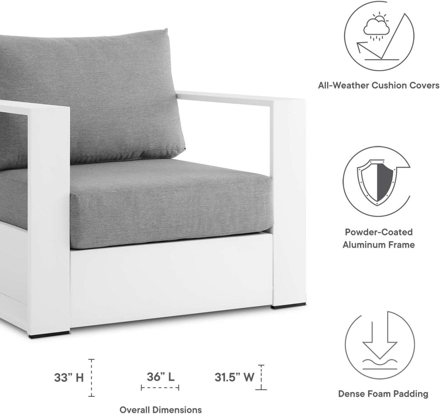 Modway Tahoe Fabric & Aluminum Outdoor Armchair in Gray/White (Set of 2)
