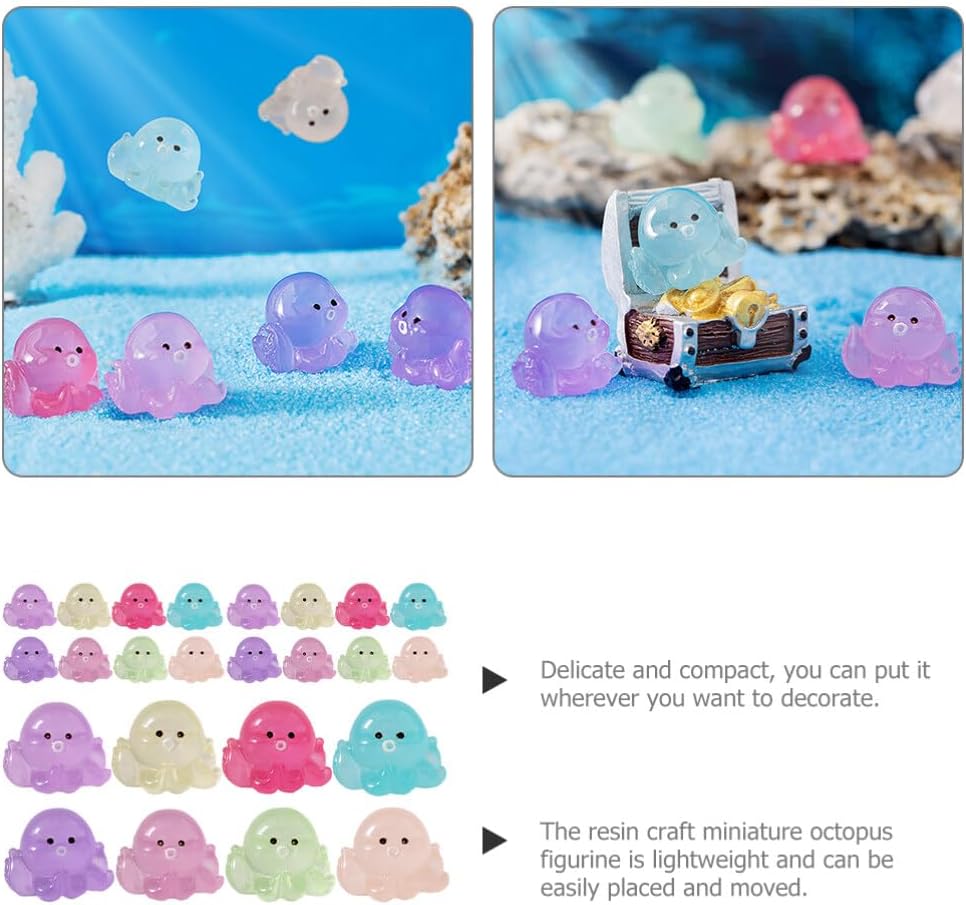YARNOW 24pcs Miniature Octopus Figurine Luminous Tiny Octopus Mini Resin Octopus Glow in The Dark Miniature Figures for Aquarium Landscape image 5