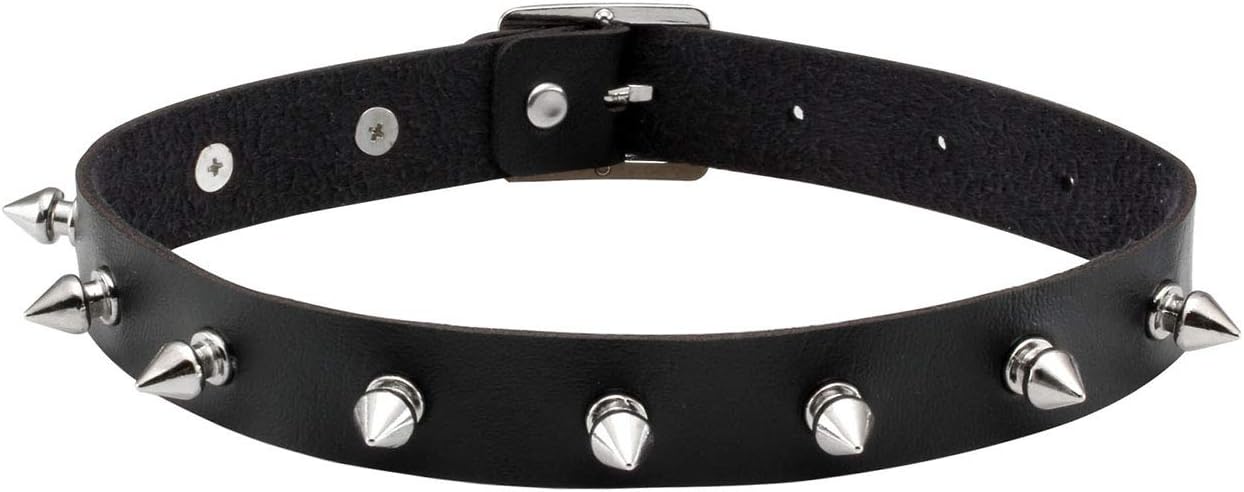 Cool Punk Gothic Collar for Women and Men Black PU Leather Vingate Necklace Adjustable