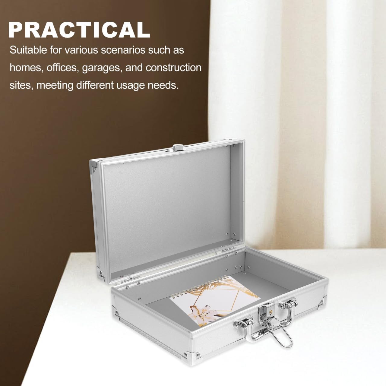 TEHAUX Aluminum Briefcase with Lock - 11.8 Inch Metal Carrying Case for Tools, Cash and Electronics, Silver Hard Shell Storage Box with Handle and Reinforced Corners, 11.79 x 7.66 x 3.46 in