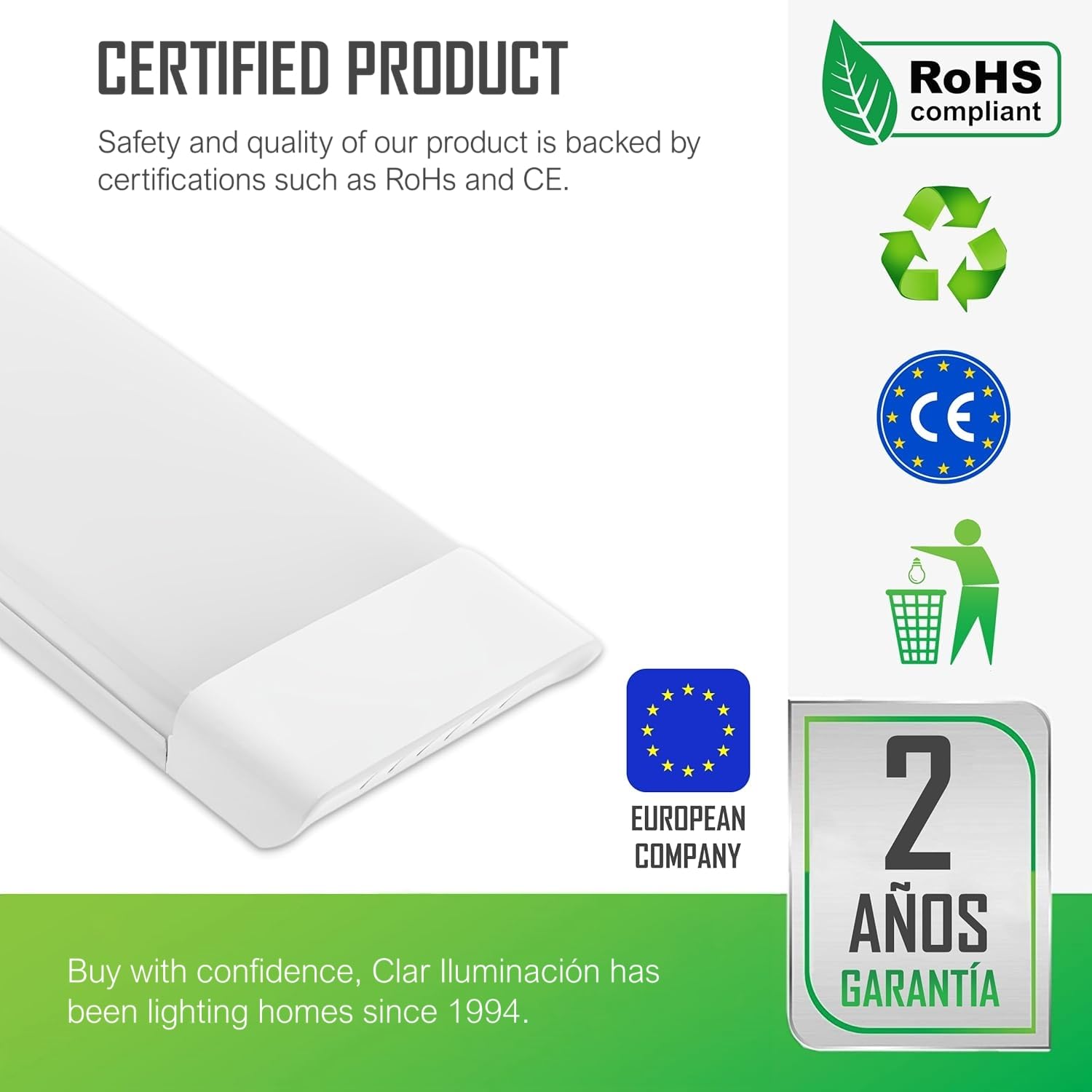 CLAR Feuchtraumleuchte 120cm 6500K 120W Pack 2 Deckenleuchte Lang Leuchtstoffröhre