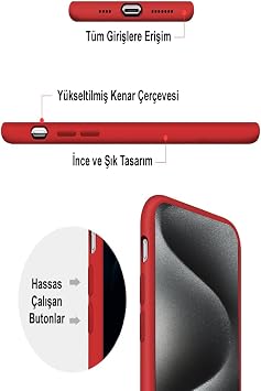 Apple iPhone 15 Pro Max ile uyumlu Kapak İçi Kadife Lansman Silikon Kılıf - Kırmızı