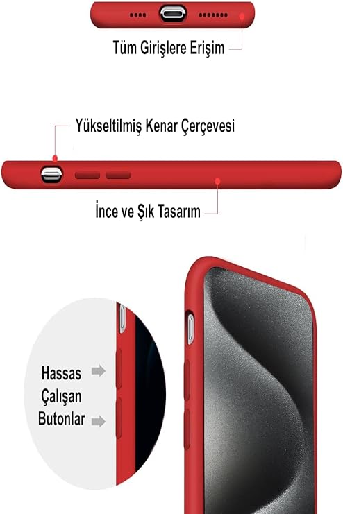 Apple iPhone 15 Pro Max ile uyumlu Kapak İçi Kadife Lansman Silikon Kılıf - Kırmızı