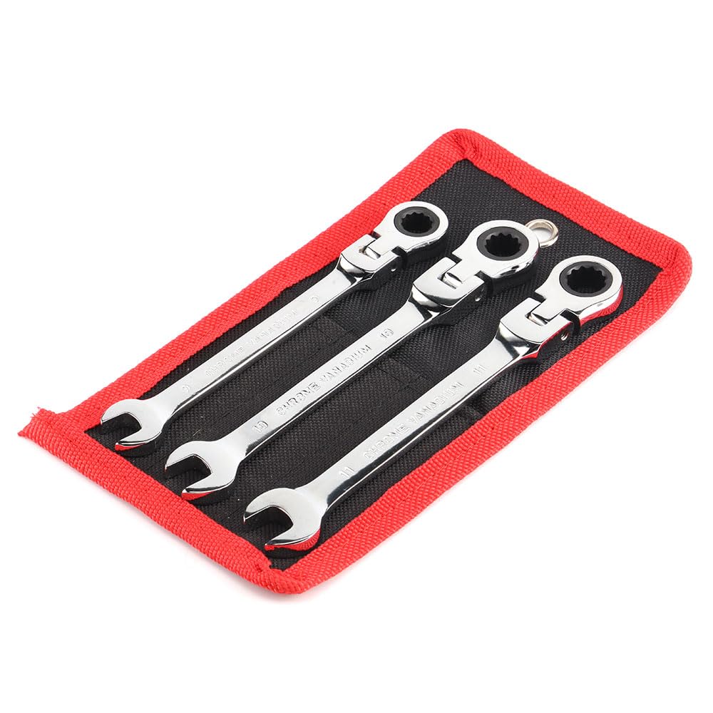 Jeu de clés à cliquet 9, 10 et 11 mm, clé à tête fixe flexible avec pochette de rangement(Flexible Head)