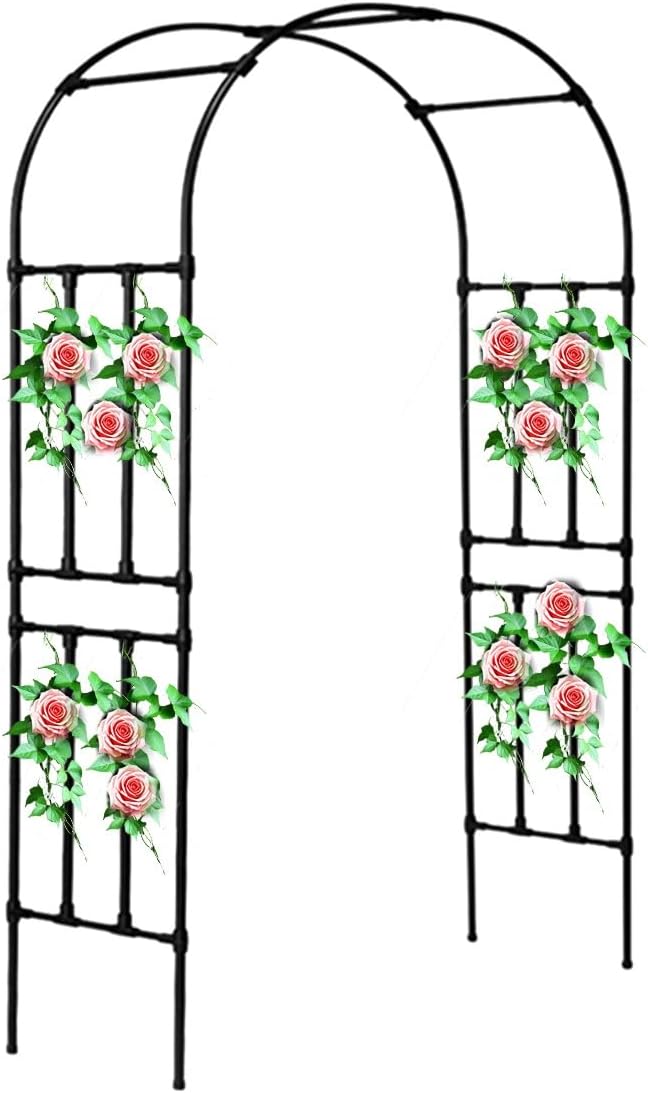 Metal Garden Arch 7.8FT High, Black Trellis for Climbing Plants & Outdoor Ceremonies, 110in Wide x 95in High, Durable Pergola Arbor for Garden Decor