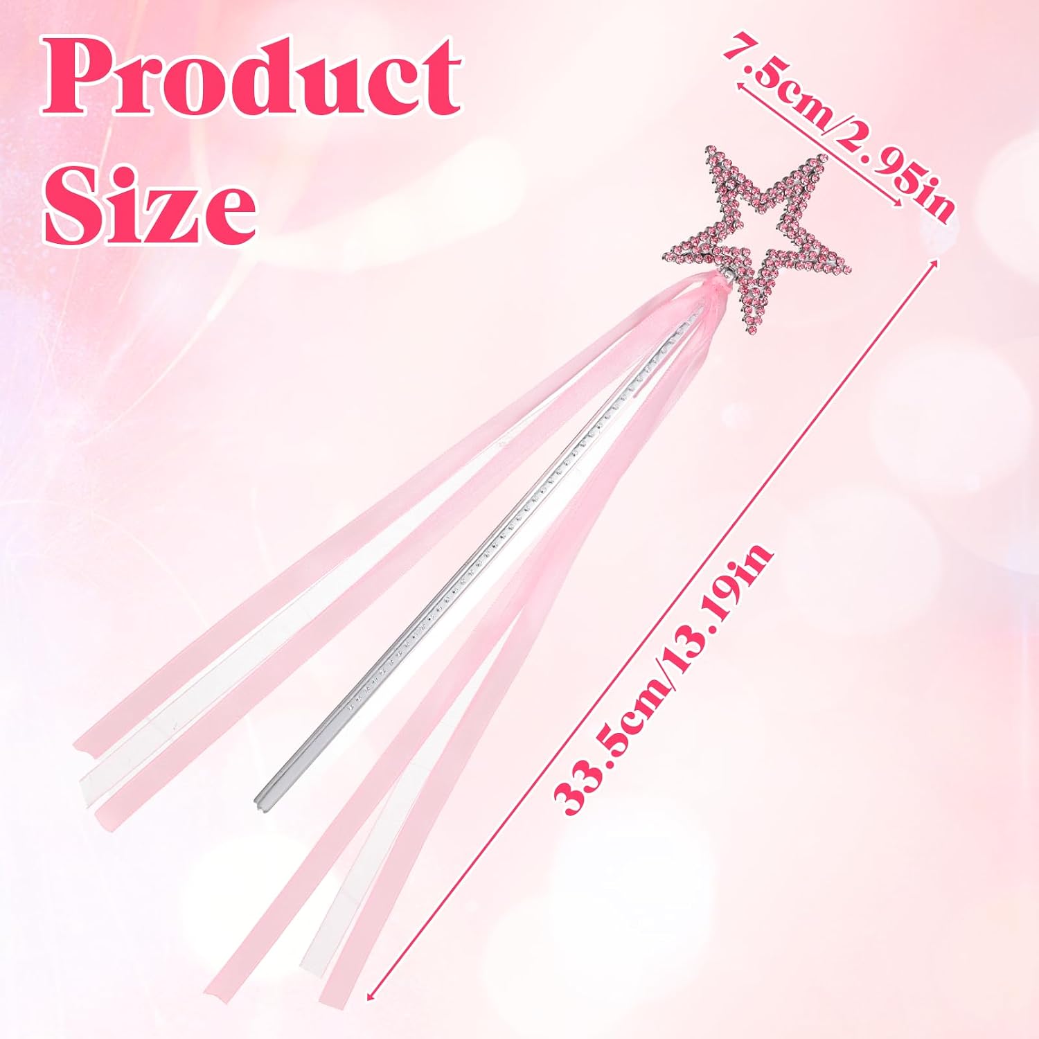 Magic Wand for Kids, Fairy Wand, Pink Princess Wands with Ribbon for Kids Girls Birthday Halloween Cosplay Party Favors