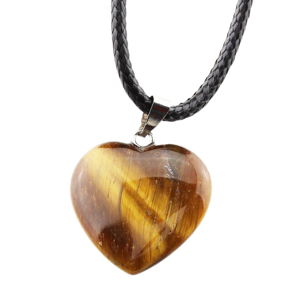 FOY-MALL Natural Tiger Eye Love Heart Necklace Pendant D1176M
