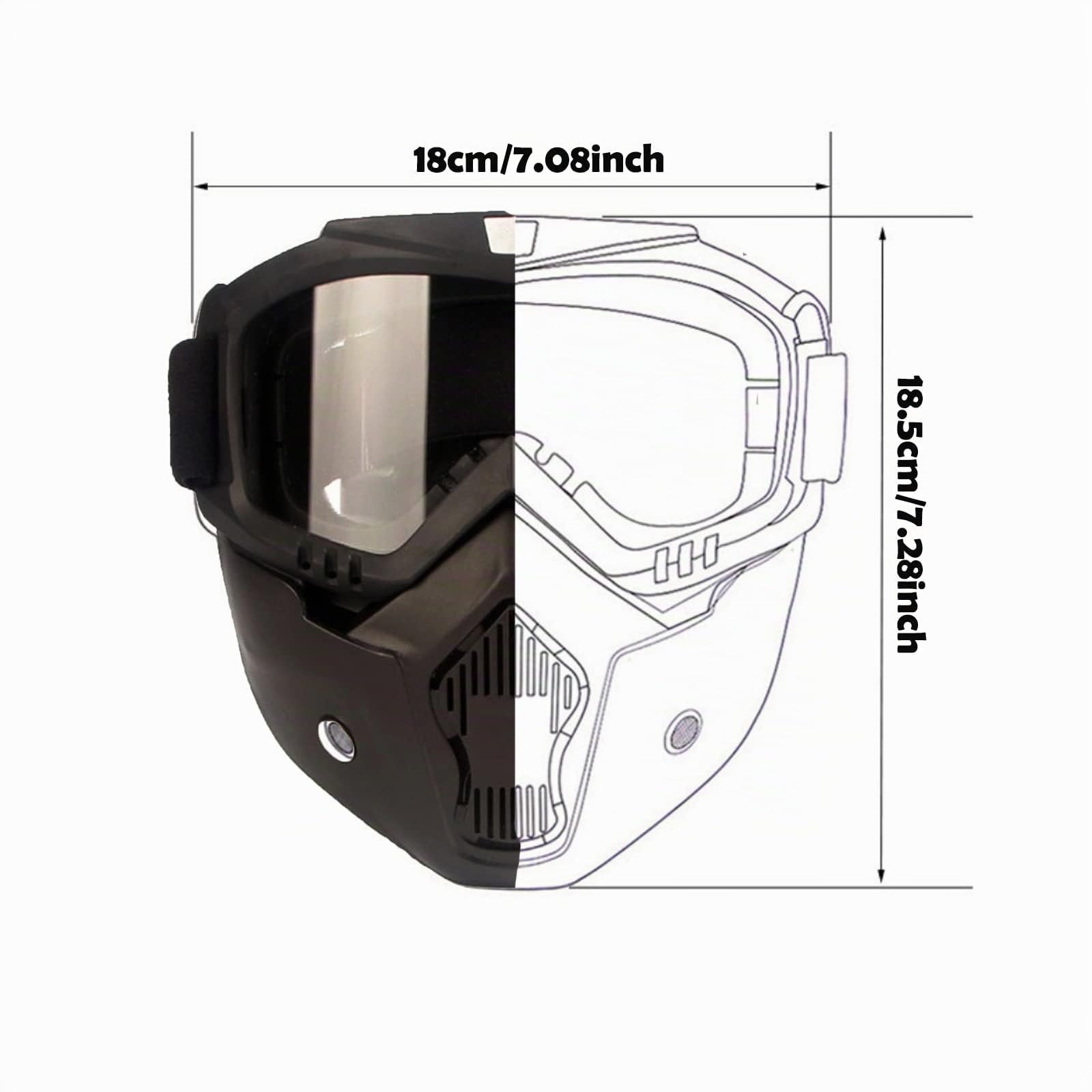 Lunettes de protection moto - Protection contre la poussière - Lunettes amovibles - Motocross - Masque facial amovible - Style Harley - Casque résistant au brouillard