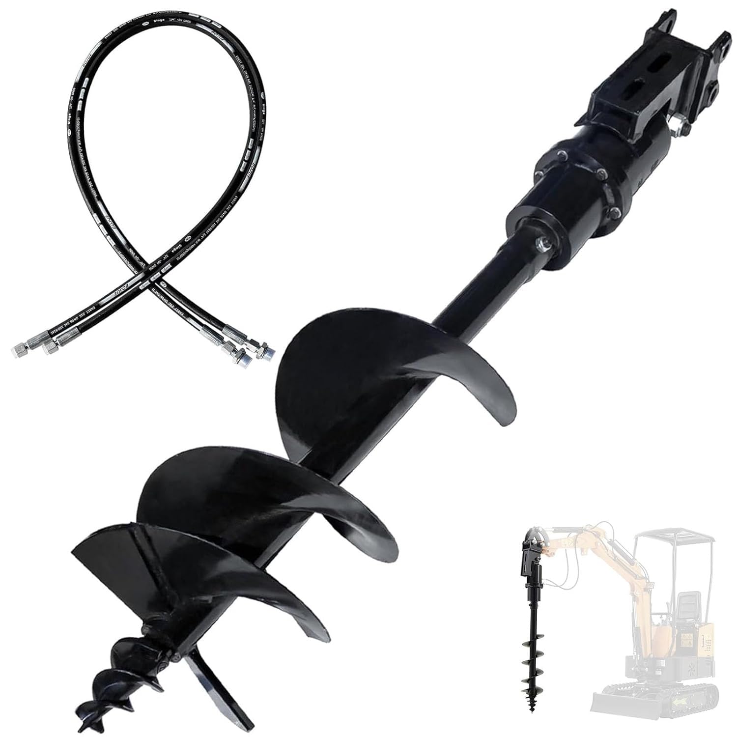 Zlxhffh 300Mm Auger Drill Hydraulic Earth Auger 300Mm For Mini Excavator 0.8–2 Ton, Excavator Auger Attachment With Hydraulic Hoses And Pins For Ground Drilling And Post Holes