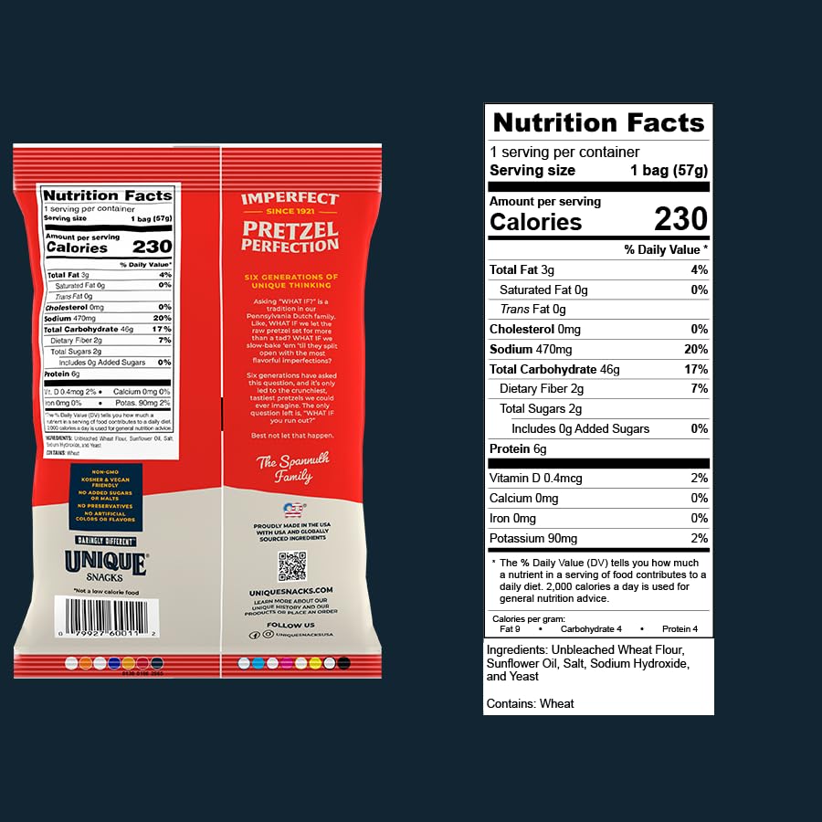 Image of Unique Snacks Original Splits Pretzels, Crunch, 2 Oz Bags, Pack of 24