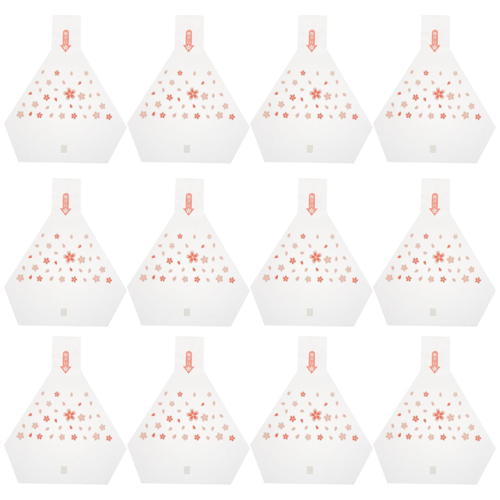 100pcs Triangle Onigiri Wrapper Plastic Rice Balls Bags Flower Pattern Packing Bags Japanese Easy Tear Disposable Onigiri Baggies with Sticker for Food Packaging