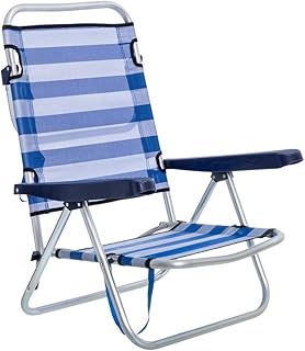 LOLAhome Silla de Playa Baja reclinable 4 Posiciones Convertible en Tumbona Azul y Blanco de Aluminio y textileno de 61x47x80 cm