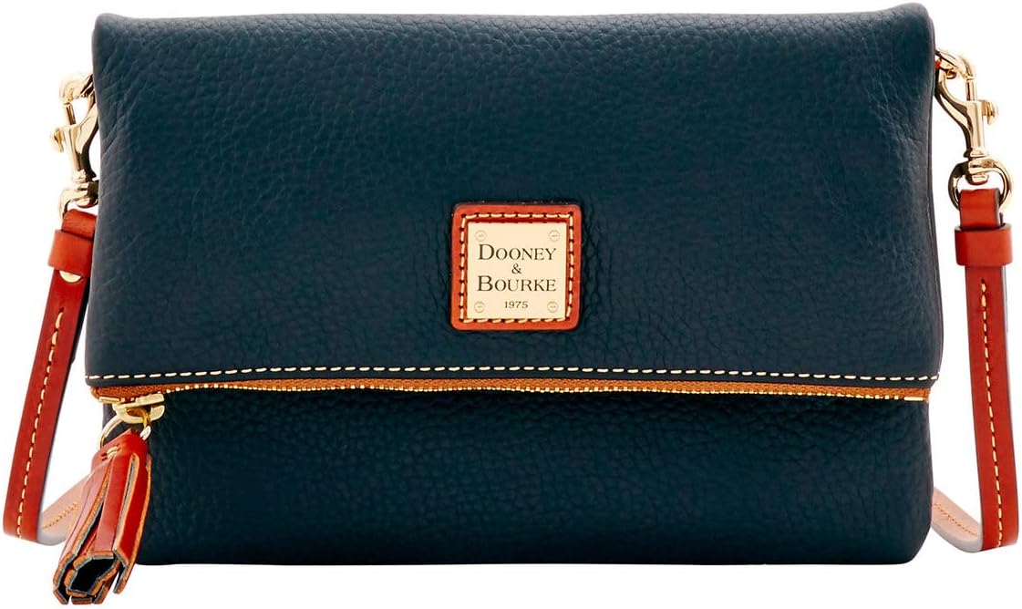 Dooney & Bourke Women's Foldover Zip Crossbody in Pebble Grain Leather, Small Sized Handbag with Adjustable Shoulder Strap