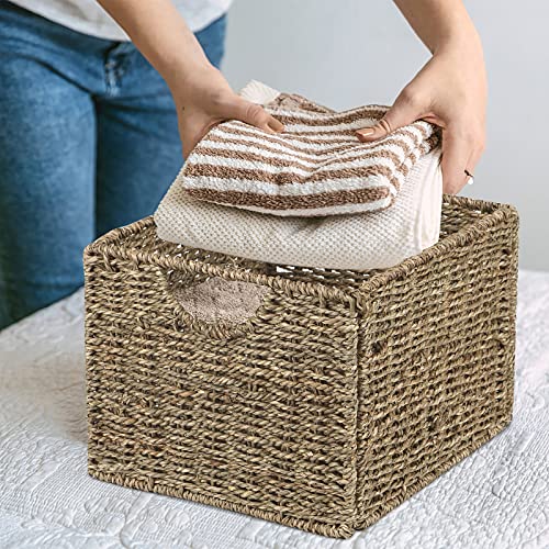 Seagrass Storage Baskets With Labels, Wicker Storage Basket, Storage Baskets For Shelves, Pantry Baskets Organization,Kitchen Storage Baskets, Bathroom Shelves Storage Basket (3-Pack) #TOP3