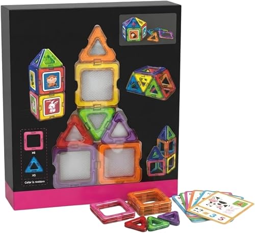 26 PCS Magnetic Building Blocks for Kids Ages 3+, Educational STEM Magnetic Tiles Construction Toy Set with Animal Cards, Creative Learning Building Shapes for Boys & Girls