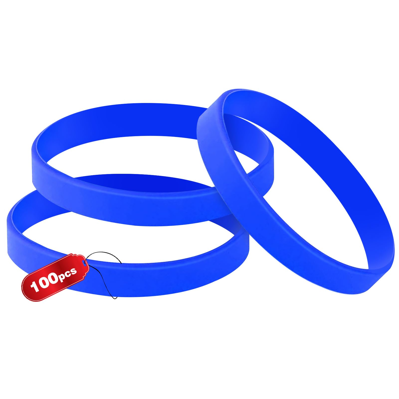 THXIY 100PCS Blank Silicone Wristbands Elastic Universal Bracelets Rubber Wholesale Bracelet bands bulk for Kids Blue