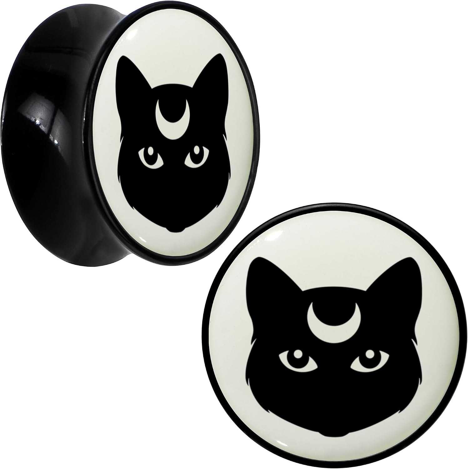 Body Candy 2PC Acrylic Glow in the Dark Mystic Kitty Cat Saddle Plugs Double Flare Plug Ear Plug Gauges
