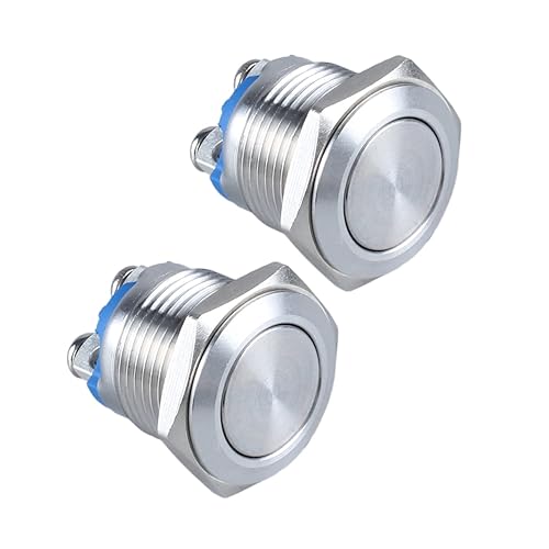 DMWD Paquete de 2 interruptores de botón momentáneos de metal de 0.630 in, impermeables, IP66, terminales de tornillo antivandálicos, 12 V, 24 V, 36