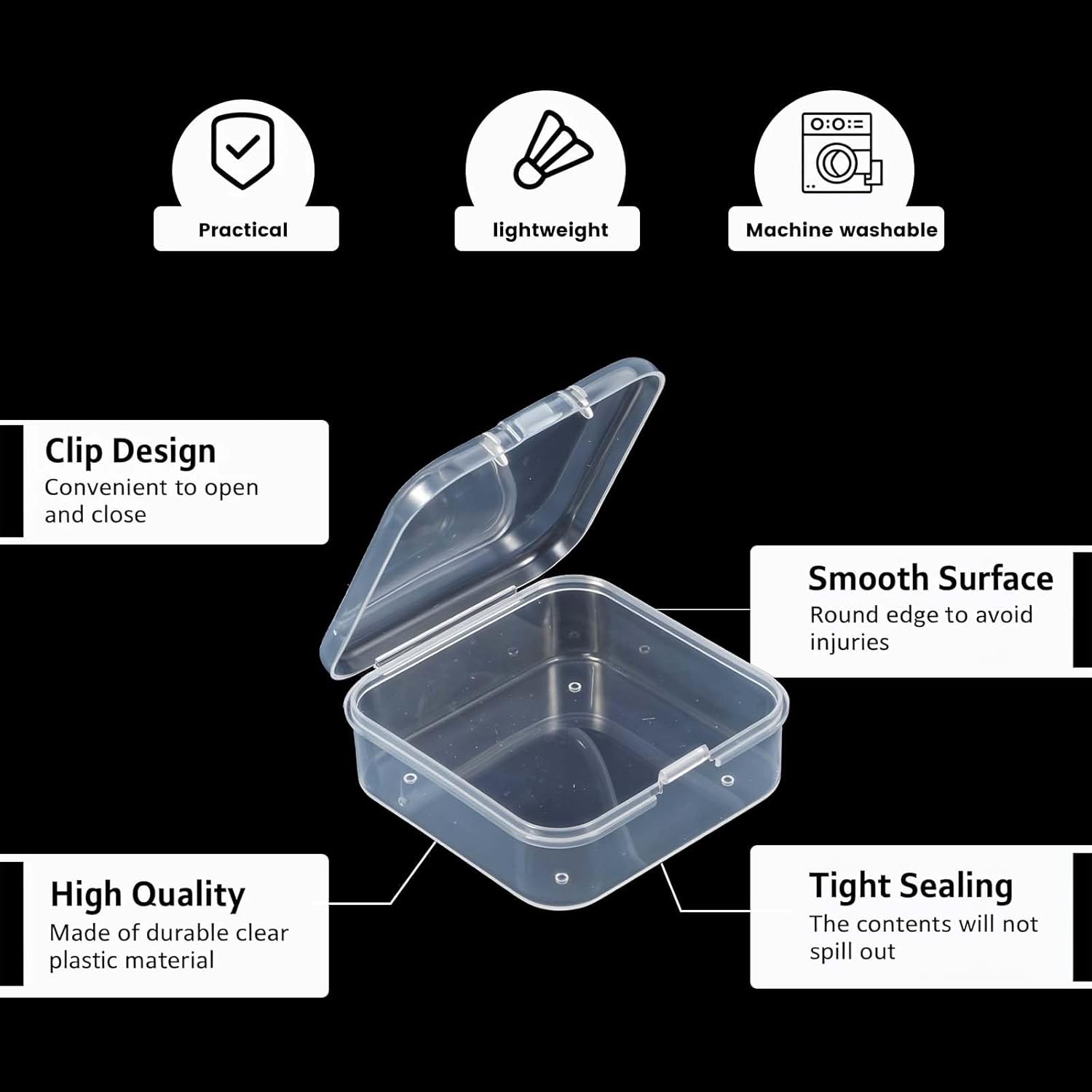 100 Pcs Clear Plastic Beads Storage Containers Box Small Clear Boxes with Hinged Lid Plastic Case Mini Square Arts Crafts Storage Organizers for Small Items(2.1 x 2.1 x 0.8 Inch)