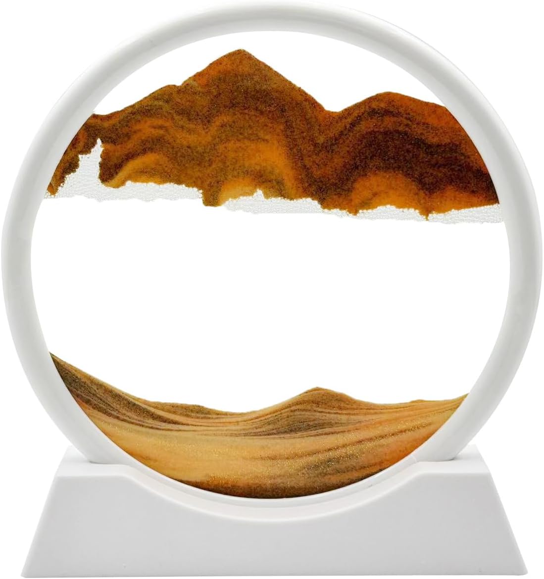 3D Dynamic Sand Art Liquid Motion, Moving Sand Art Picture Round Glass 3D Deep Sea Sandscape in Motion Display Flowing Sand Frame Relaxing Desktop Home Office Work Decor(7 inch-Yellow)