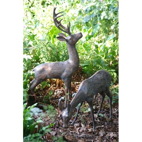 Large Stag and Doe Deer Garden Statues Cover