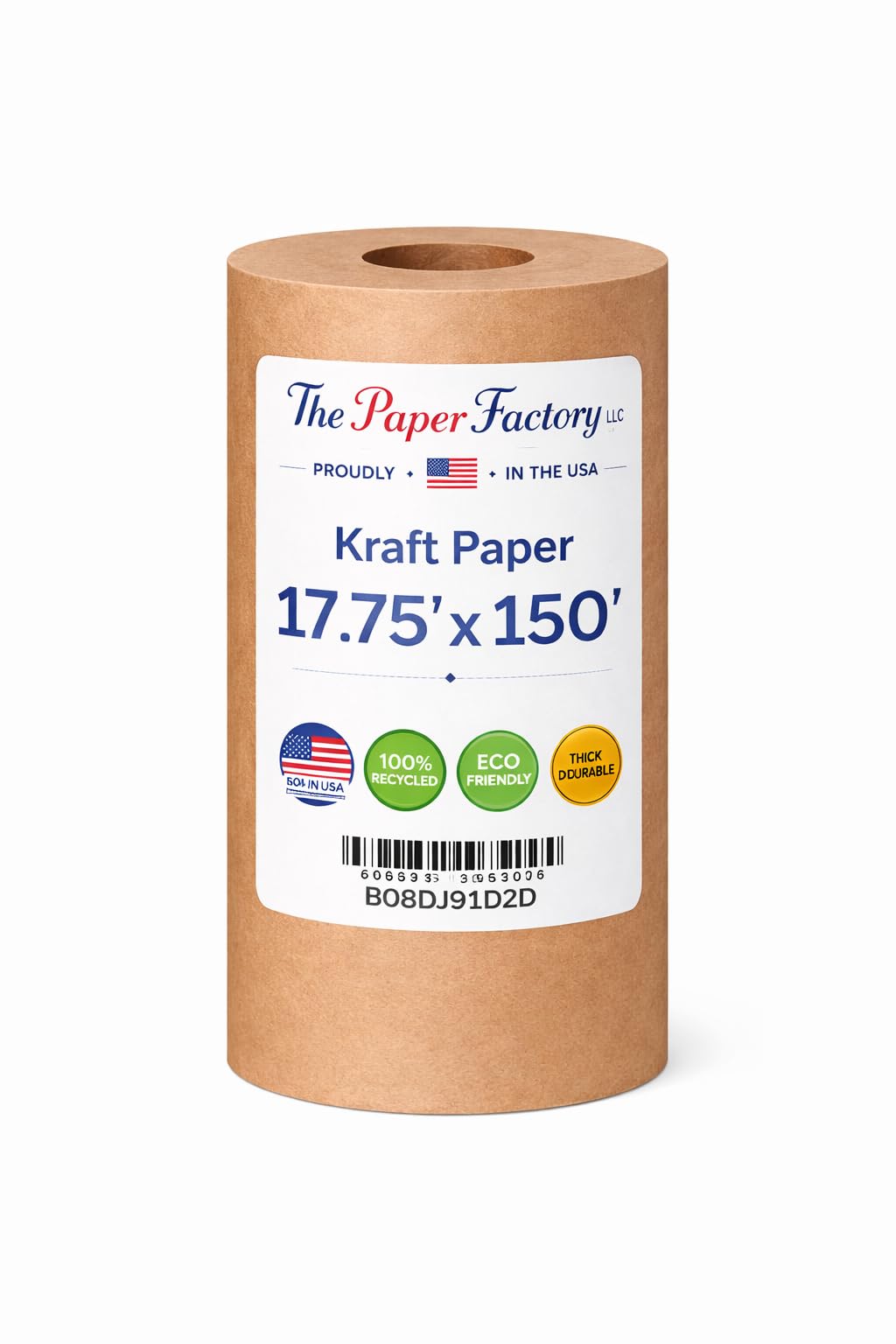 Paper Pros recyceltes Kraftpapier-Rolle, 45,1 x 45,7 m, ungebleicht, ungewachst und unbeschichtet, für Kunst, Handwerk, Geschenkpapier, Verpackung, und Tischdekoration
