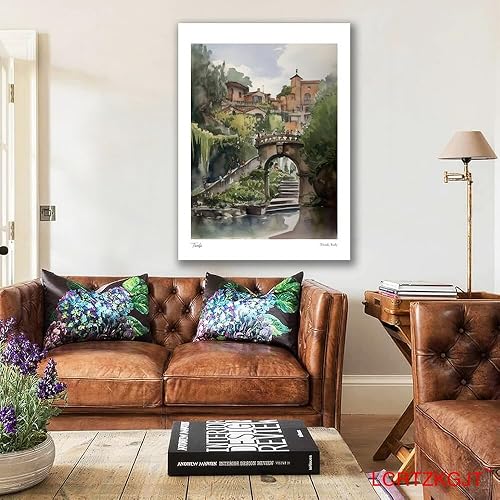 Miniatura 2 de HAENJA 8x10 Tivoli Italy 1 Watercolour Travel Poster Art Family Bedroom Office Decor Children Room Poster Photo Paper Print Unframed 20x25cm