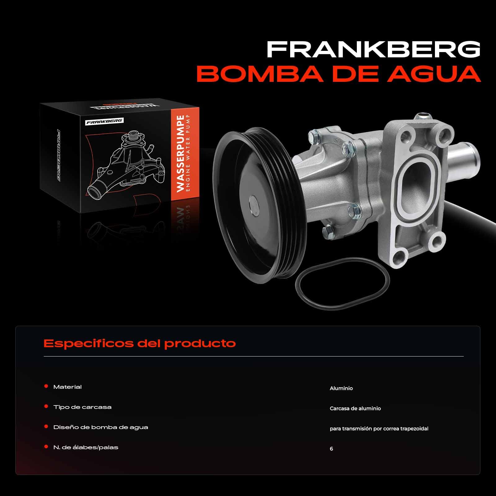 Frankberg Refrigerante de bomba de agua con junta para gasolina 96416294 | Compatible con: Aveo/Kalos Saloon T250 T255, Aveo/Kalos Hatchback T250 T255, Spark M300, Kalos sedán KLAS