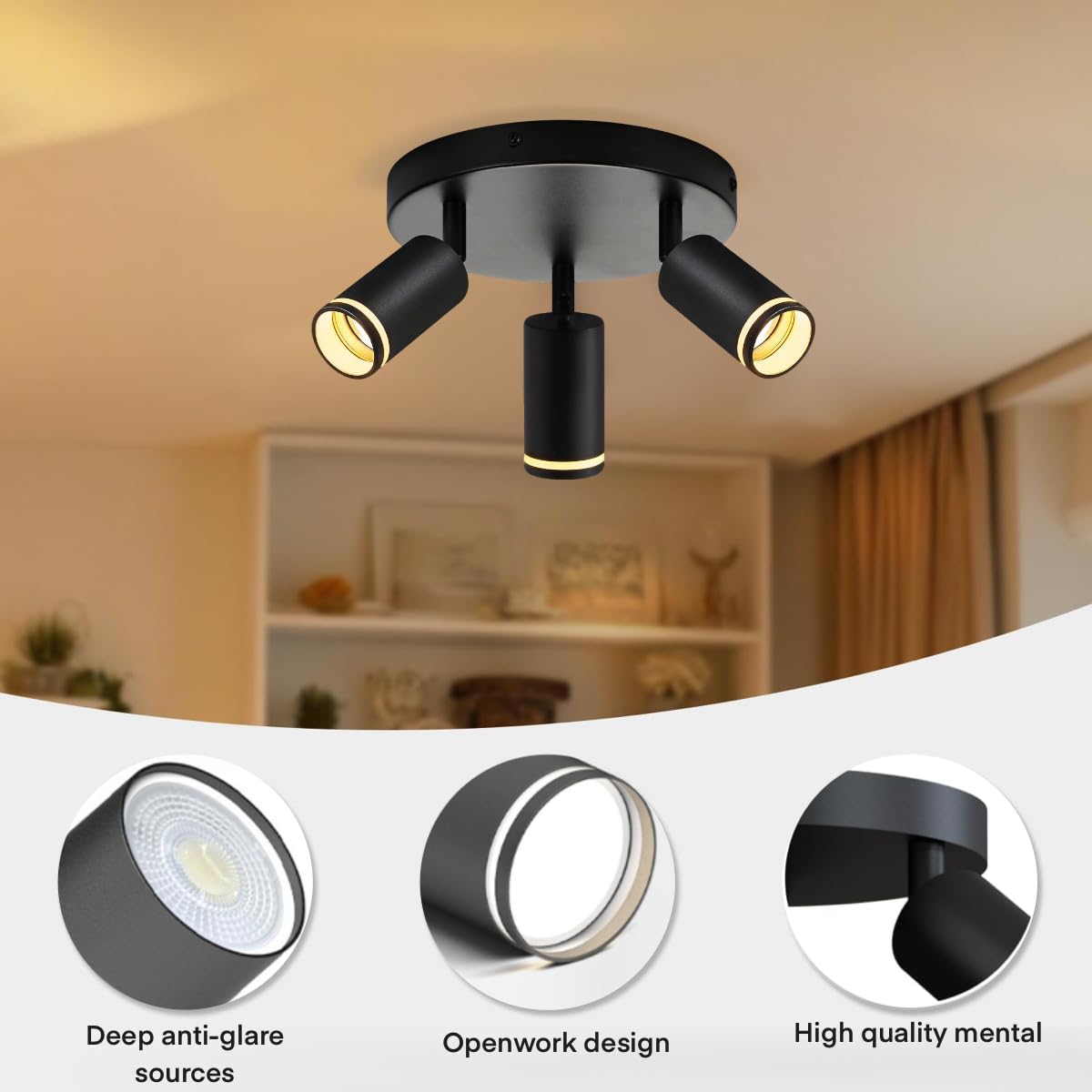 Smart Deckenstrahler 3 Flammig Rund, RGB LED Deckenspot Schwenkbar Kompatibel mit Alexa, Deckenleuchte mit Fernbedienung & APP, GU10 Deckenlampe für Wohnzimmer Schlafzimmer Küche (Mit Glühbirne)