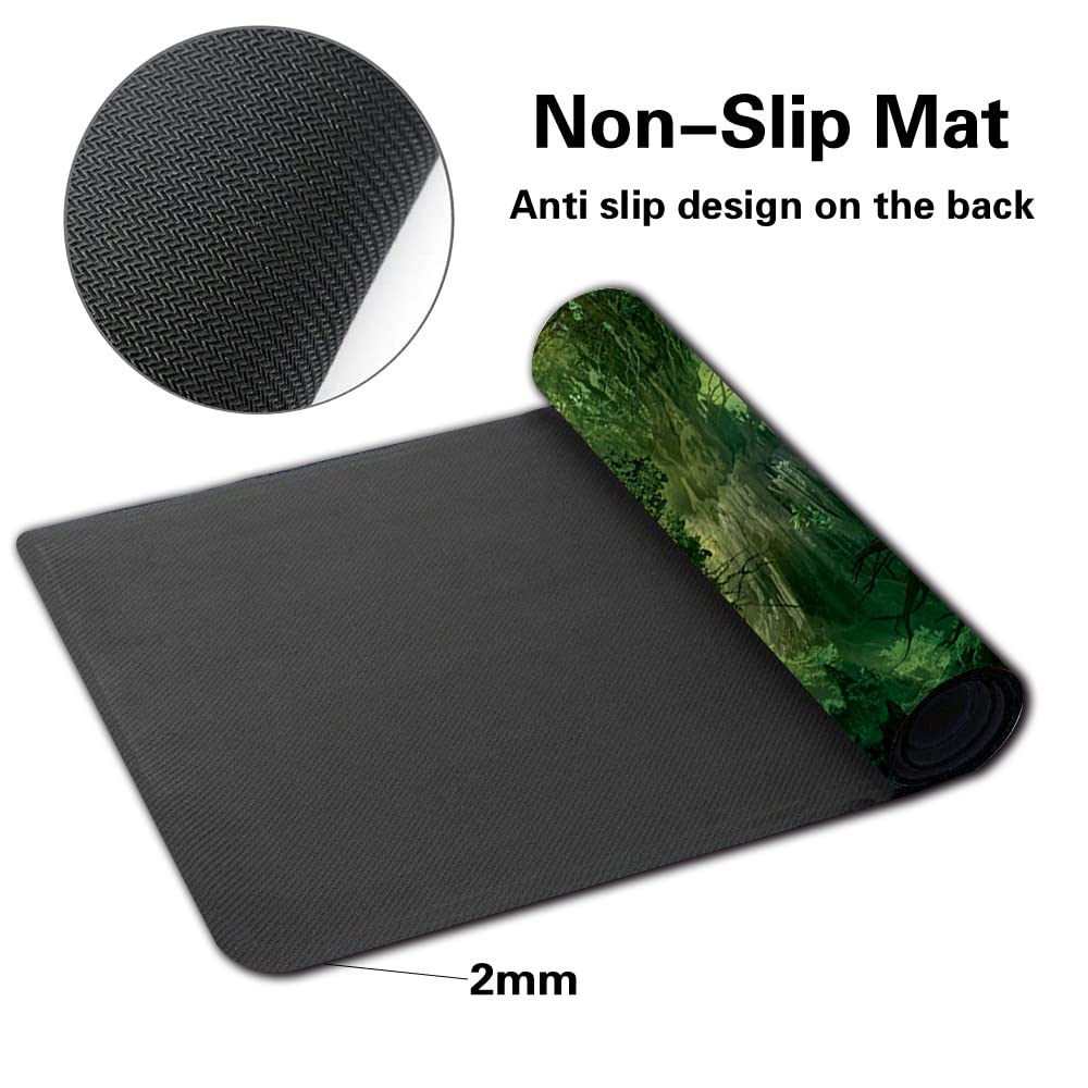 Four Leaves MTG Tappetino da gioco + sacchetto impermeabile, Gioco da tavolo TCG Card Game Table Mat 60 x 35 cm Mouse Pad compatibile con MTG TCG (Green Mana Fores) 20220823