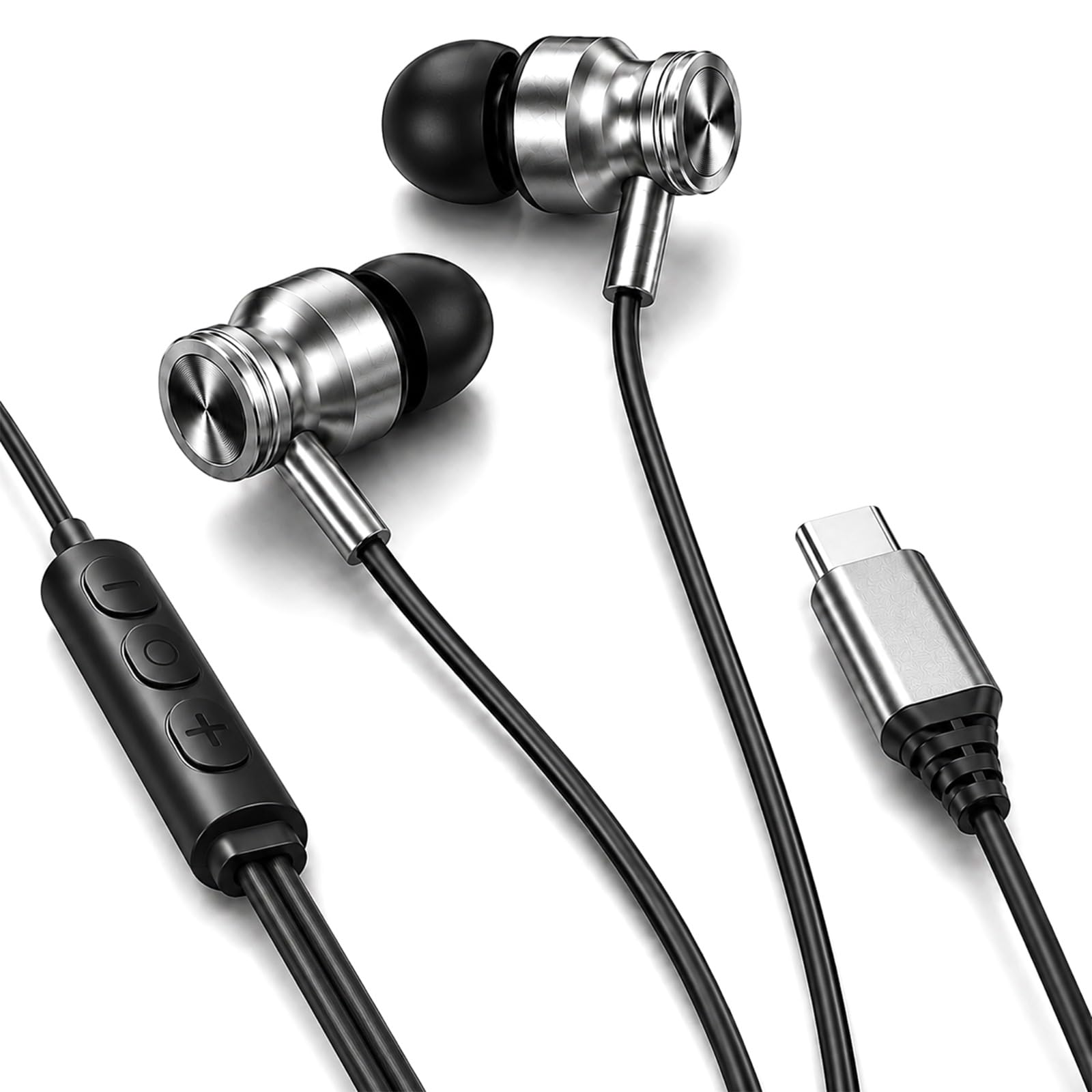 Kratos Tune V4 C Type Earphones Wired, Deep Bass Drivers Earphone, Inline Control Type c Headphones with Mic, Sweat Resistant, Comfort Fit Type c Earphone with Volume Control,Metallic c pin Earphones
