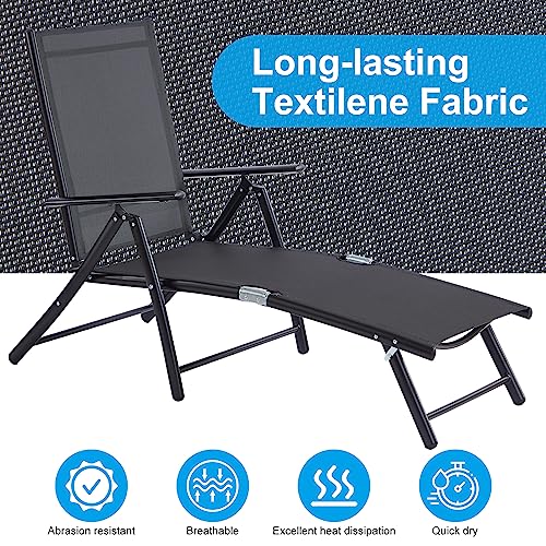 Haquatisol Outdoor Chaise Lounge Chair Set Of 2，Reclining Folding Pool Patio Lounger With 8 Level Adjustable Backrest, Aluminum Portable Recliner For Lawn Garden Beach Yard, 330Lbs Weight Capacity #TOP2