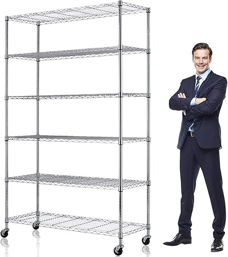 Miniatura 1 de Estantería metálica de almacenamiento de 6 niveles de 208.8 cm x 121.92 x 45.72 cm, con ruedas, resistente estante con capa de acero, cromado, para