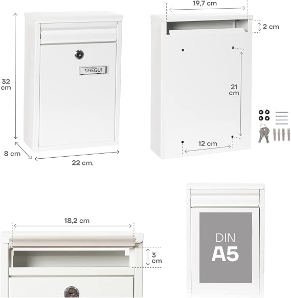 Arregui 1832D87 Postbox Outdoor or Indoor Hallway White
