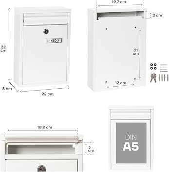 Arregui 1832D87 Postbox Outdoor or Indoor Hallway White