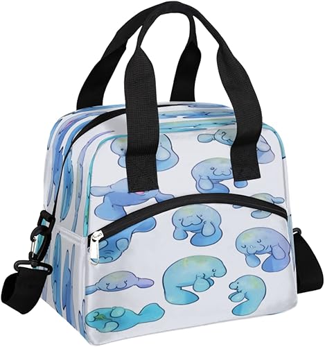 Bolsa de almuerzo Manatee reutilizable, aislada, a prueba de fugas, portátil, con doble compartimento, con correa de hombro ajustable suave para