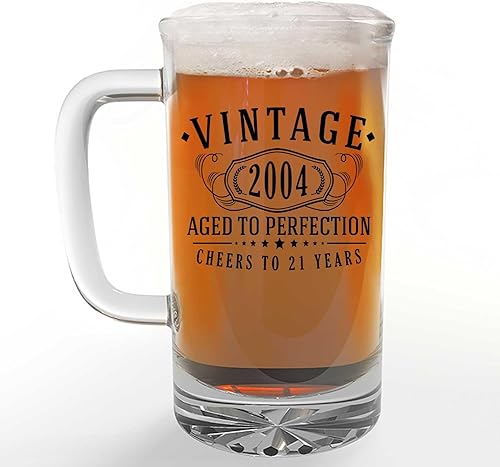 Taza de cerveza de vidrio con estampado vintage 2003 de 16 onzas, color negro, regalos de feliz cumpleaños 21 para hombres y mujeres, saludos a los