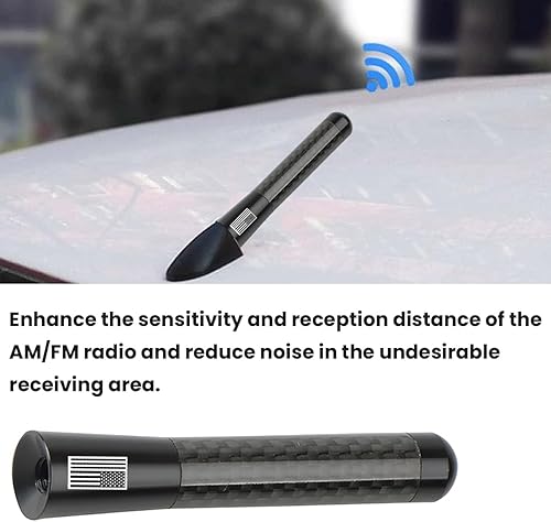 Vista 54 de BESULEN Antena corta para automóvil, antena de radio de aluminio de fibra de carbono de 4.7 pulgadas con bandera estadounidense para recepción
