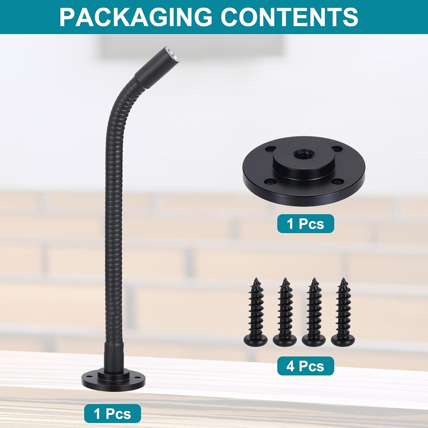 PATIKIL Microphone Podium Flange Mount Stand with 8" Gooseneck Arm, 1/4"-20 Mic Stand Holder with Female Thread Flexible Gooseneck Arm for Microphone Camera, Black