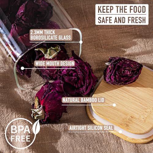 D2scrma 71oz Glass Square Storage Containers with Bamboo Lids Set of 3 (2100ml) Tall Food Storage Canisters Kitchen Jars for Pantry Organization Pasta, Penne, Macaroni, Lasagna, Fusilli — view 3