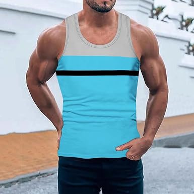 T-shirt Sans Manches Homme Col Rond – Imprimé Graphique Circulaire, Décontracté, Couleurs Variées