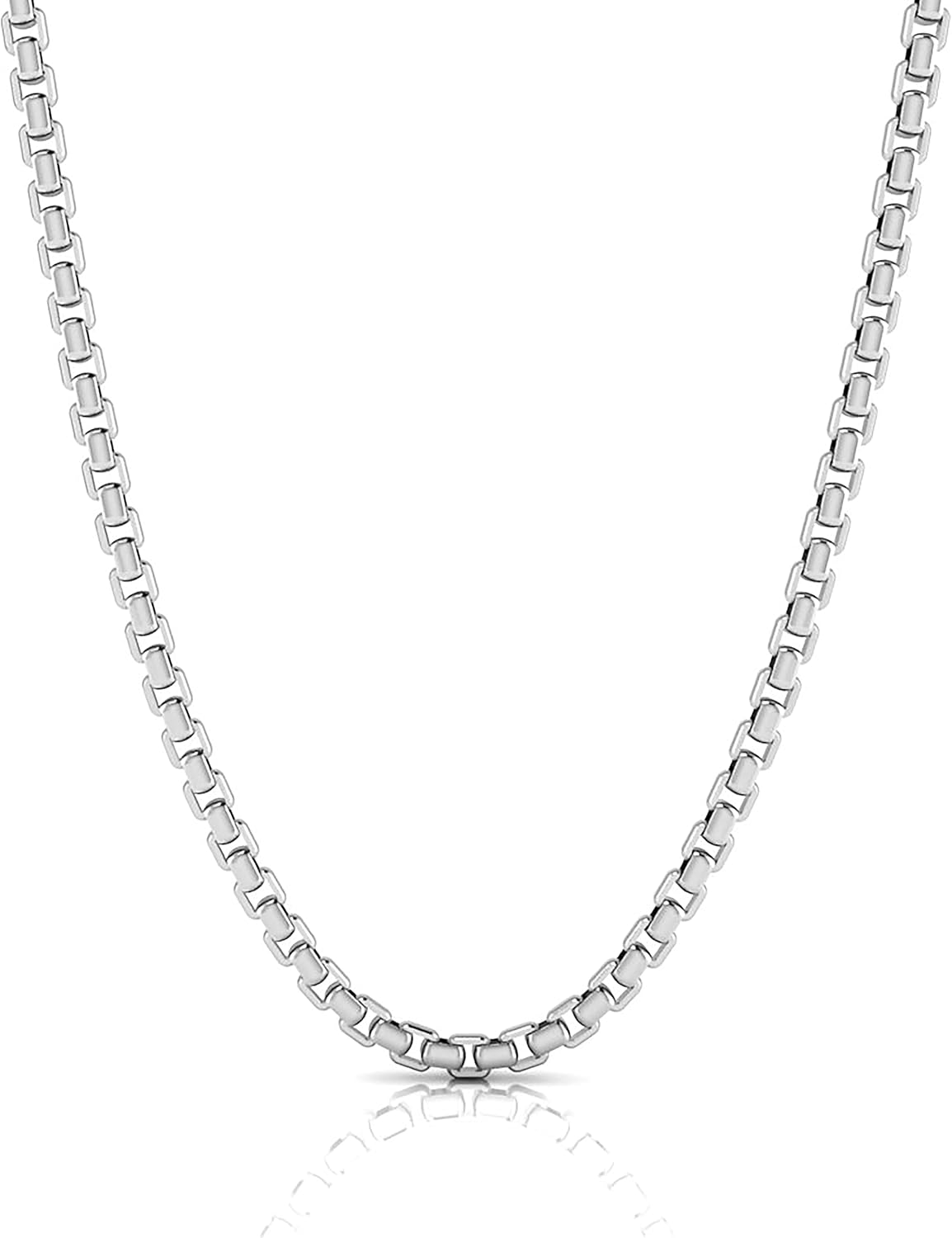 925 Sterling Silver Italian Design Half Round & Square Venetian Box Chain Necklace for Women Girls Men & Boys - with Length: 16+2 Inches