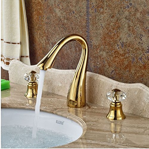 Robinet de lavabo col de cygne doré Gowe avec élégantes poignées en cristal
