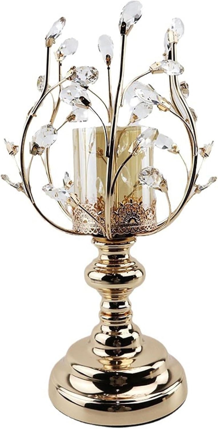 Hurricane Candle Holder Vintage Antique Metal Pillar Candle Holders Candlestick Centerpieces for Christmas Table Mantle Fireplace Decoration, Gold