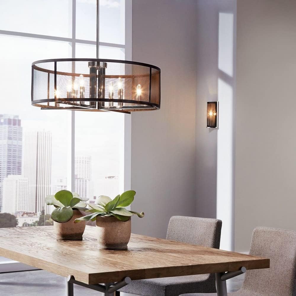 Kichler Titus 9.75" 8 Light Chandelier with Black Mesh Shade in Polished Nickel