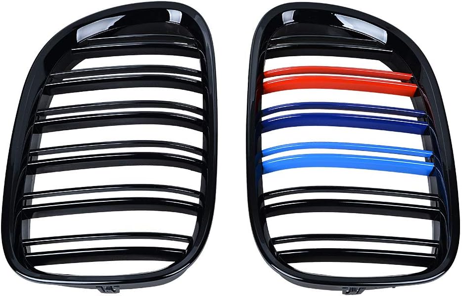 Astra Depot OE Replacement For 2009-15 BMW 7-Series F01 F02 730d 740i 750i Glossy Black M Stripe Color Painted Front Kidney Grille Grill Insert