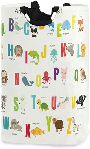 Cesta para ropa sucia, con asas, plegable, tela plegable, para niña, alfabeto de animales