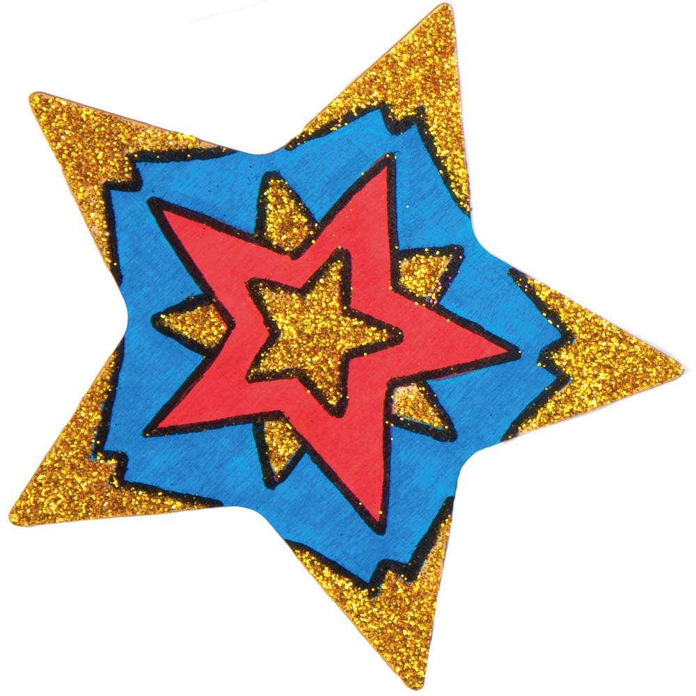 Baker Ross AX406 Star Wooden Fridge Magnets - Pack of 12, Wood Crafts for Kids to Decorate and Display, Kids Craft Kits