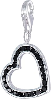 Colgante con forma de corazón y circonita, color negro plata 925, Plata de ley